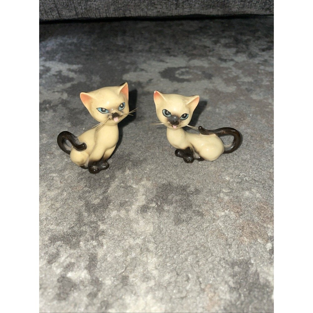 Enesco Japan Siamese Cat Salt & Pepper Shakers MCM Blue Eyes Mini